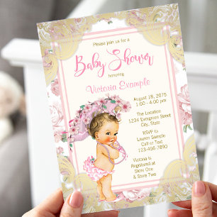 Vintage Pink Gold Rose Baby Shower Invitation