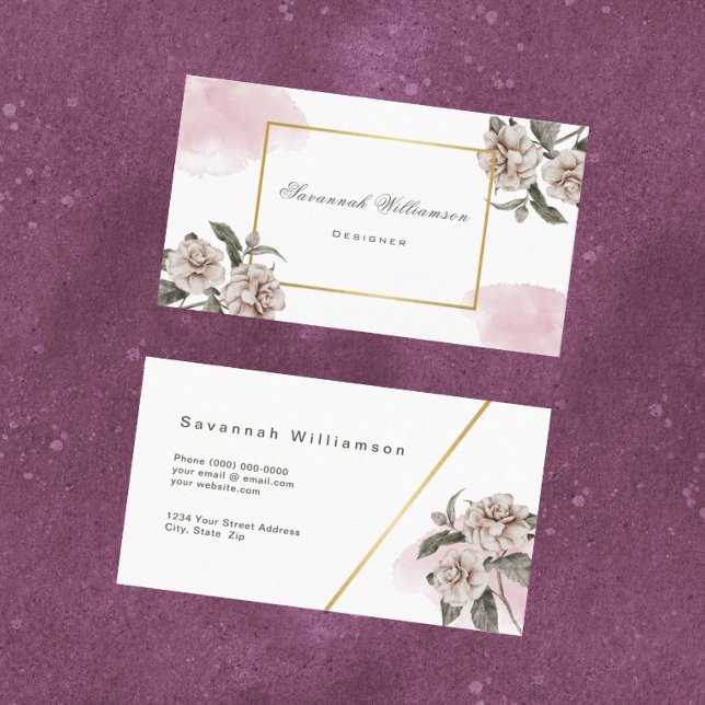 Vintage Pink Gold Roses Customisable Business Card (Creator Uploaded)