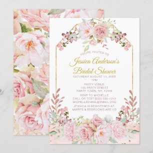 Vintage Pink Gold Watercolor Floral Bridal Shower Invitation