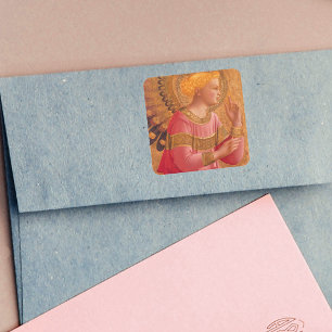 Vintage Pink Golden Christian Angel Square Sticker