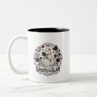 Vintage Pink Gothic Ghost Halloween Graphic Two-Tone Coffee Mug