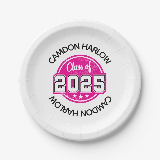 Vintage Pink Graduate Name Paper Plate (Front)