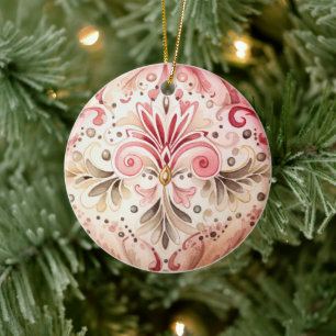Vintage Pink Green Boho Watercolor Christmas Ceramic Tree Decoration