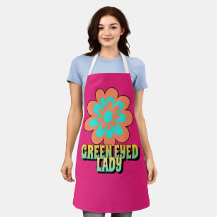 VINTAGE PINK GREEN EYED LADY KITCHEN APRON
