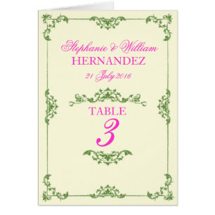 Vintage Pink Green Floral Wedding Table Number
