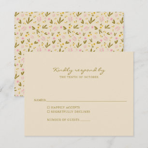 Vintage Pink Green Flowers Wedding Simple RSVP Card