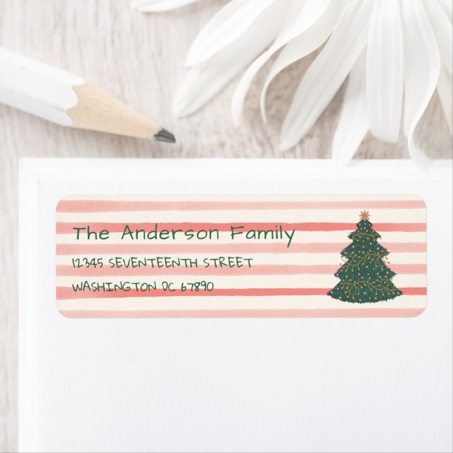 Vintage Pink Green Hand Drawn Christmas Tree  (Insitu)