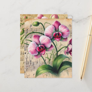 Vintage Pink & Green Orchids Sheet Music Scrapbook