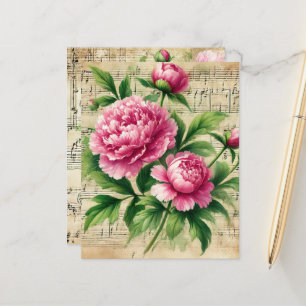 Vintage Pink & Green Peonies Sheet Music Scrapbook