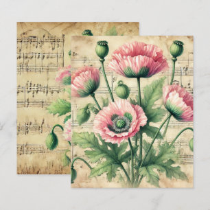 Vintage Pink & Green Poppies Sheet Music Scrapbook