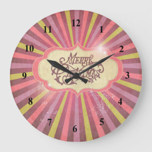 Vintage Pink, Green & Purple Christmas Design Large Clock