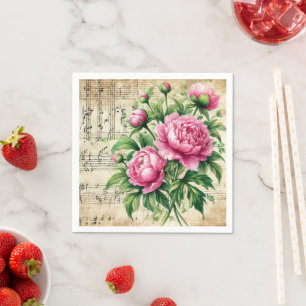 Vintage Pink & Green Watercolour Peonies Découpage Napkin