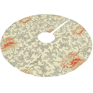 Vintage Pink Grey Artwork Botanical Floral Brushed Polyester Tree Skirt