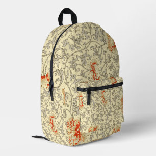 Vintage Pink Grey Artwork Botanical Floral Printed Backpack
