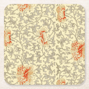 Vintage Pink Grey Artwork Botanical Floral Square Paper Coaster