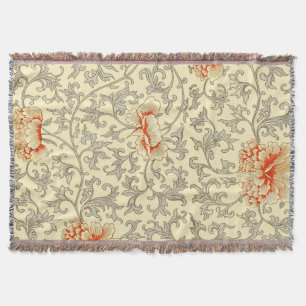 Vintage Pink Grey Artwork Botanical Floral Throw Blanket