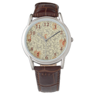 Vintage Pink Grey Artwork Botanical Floral Watch
