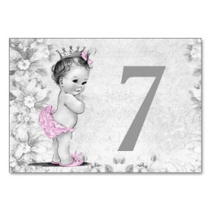 Vintage Pink Grey Baby Shower Table Card