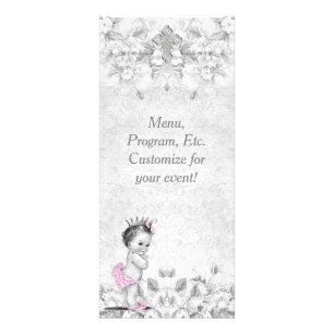 Vintage Pink Grey Baptism Christening Menu Program