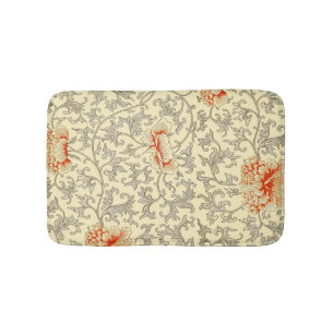 Vintage Pink Grey Botanical Floral Bath Mat