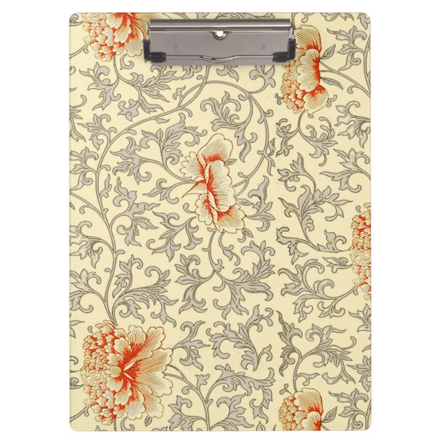 Vintage Pink Grey Botanical Floral Clipboard (Front)