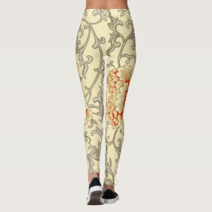 Vintage Pink Grey Botanical Floral Leggings