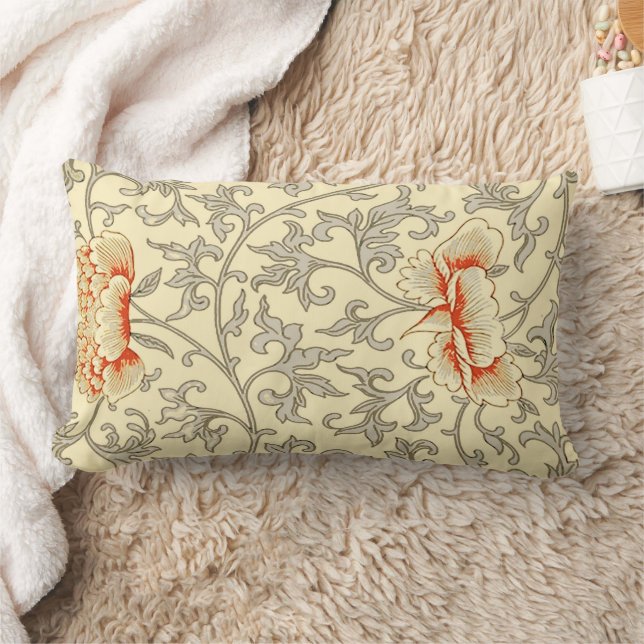 Vintage Pink Grey Botanical Floral Lumbar Cushion (Blanket)