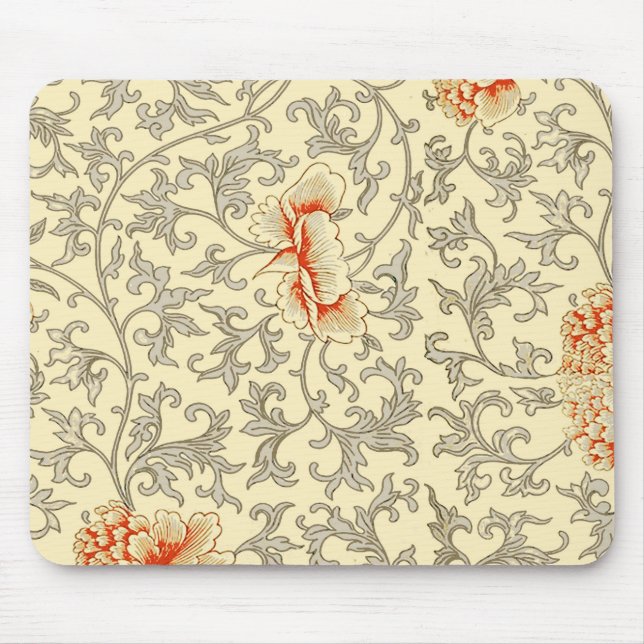 Vintage Pink Grey Botanical Floral Mouse Mat (Front)