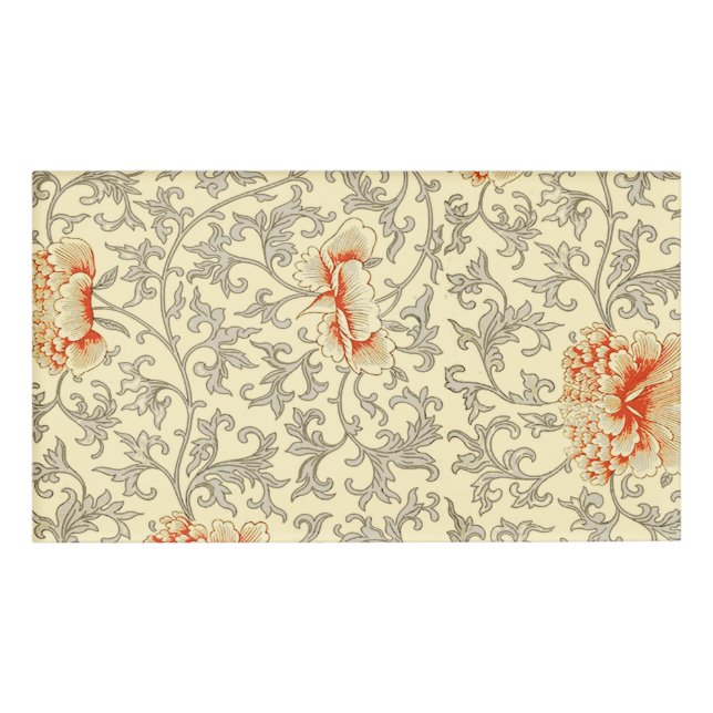 Vintage Pink Grey Botanical Floral Name Tag (Front)