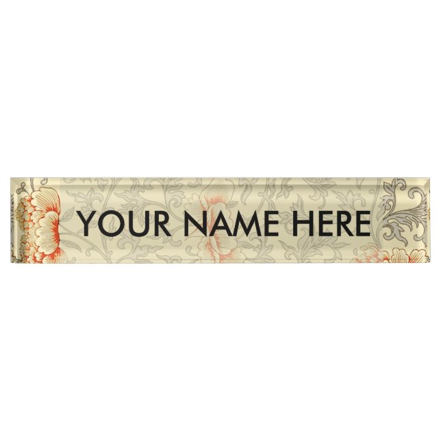 Vintage Pink Grey Botanical Floral Nameplate (Front)