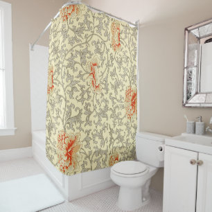 Vintage Pink Grey Botanical Floral Shower Curtain