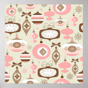 Vintage Pink & Grey Christmas Ornaments Poster