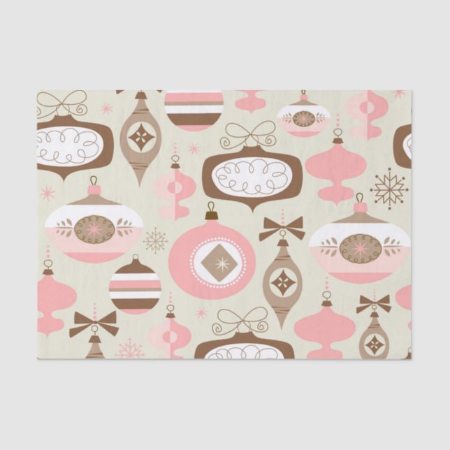 Vintage Pink & Grey Christmas Ornaments Tissue Paper (Front)