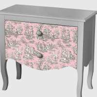 Vintage Pink Grey Floral Toile de Jouy