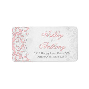 Vintage Pink Grey Floral Wedding Address Labels
