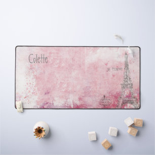 Vintage Pink Grey Je T'aime Eiffel Tower Custom Desk Mat
