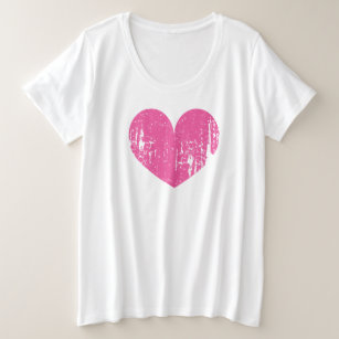 Vintage pink heart big plus size t shirt for women