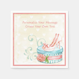 Vintage Pink High Heels Blue Hatbox Personalise Napkin