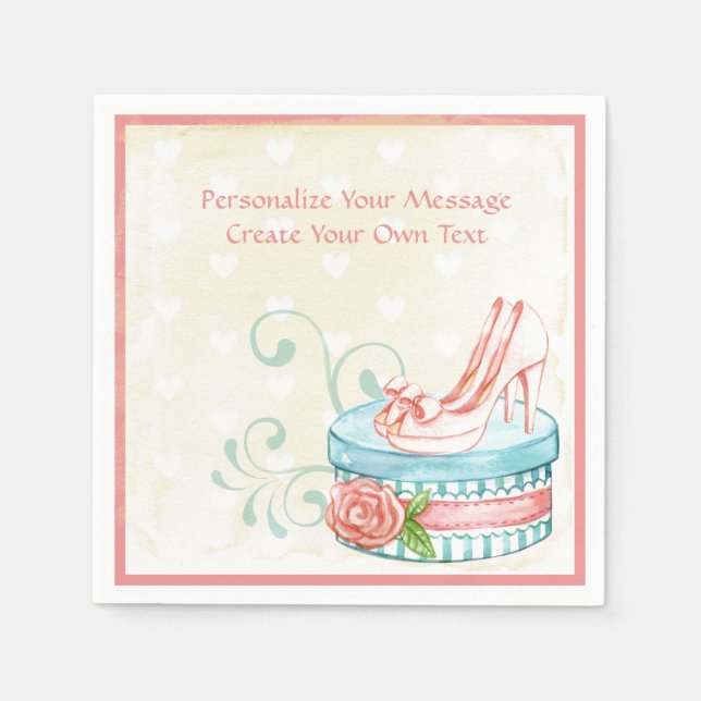 Vintage Pink High Heels Blue Hatbox Personalise Napkin (Front)
