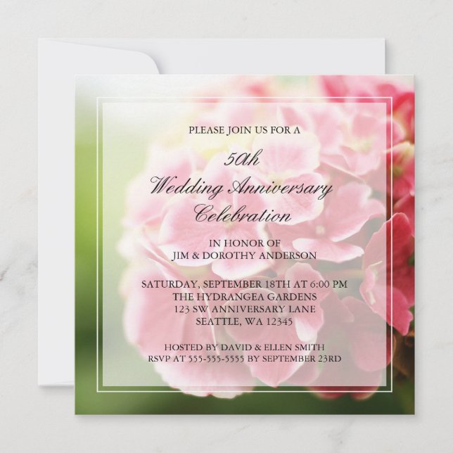 Vintage Pink Hydrangea 50th Wedding Anniversary Invitation (Front)