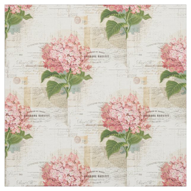 Vintage Pink Hydrangea French Ephemera Fabric (Swatch)