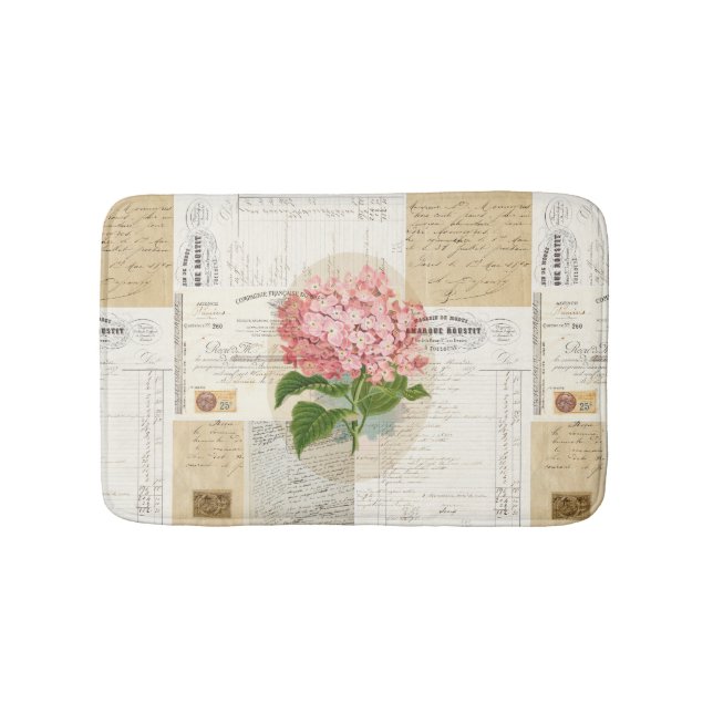 Vintage Pink Hydrangea French Ephemera Rug (Front)