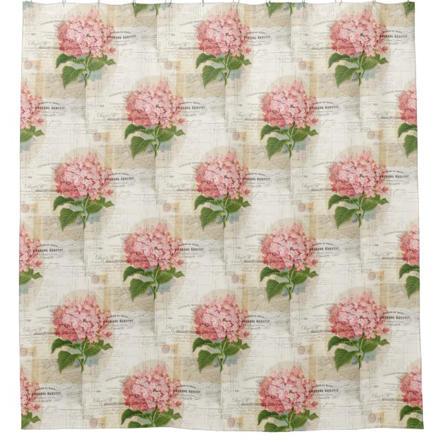 Vintage Pink Hydrangea French Shower Curtain (Front)