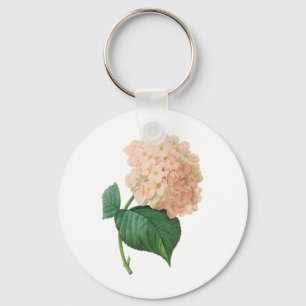 Vintage Pink Hydrangea Hortensia Flower by Redoute Key Ring