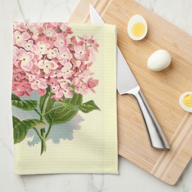 Vintage Pink Hydrangea Tea Towel (Quarter Fold)