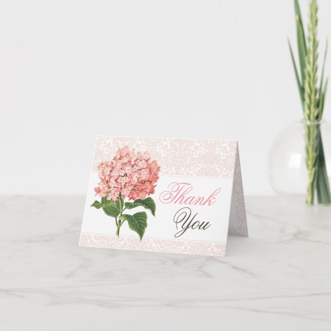 Vintage Pink Hydrangea Thank You Card (Front)