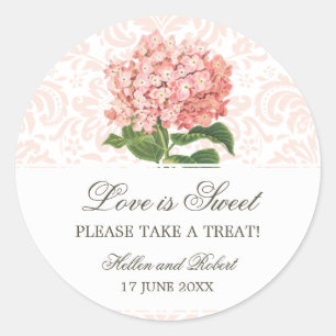 Vintage Pink Hydrangea Wedding Candy Buffet Classic Round Sticker