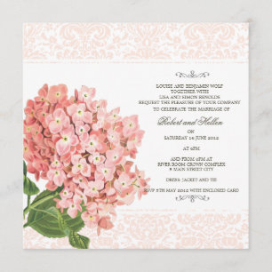 Vintage Pink Hydrangea Wedding Invitation