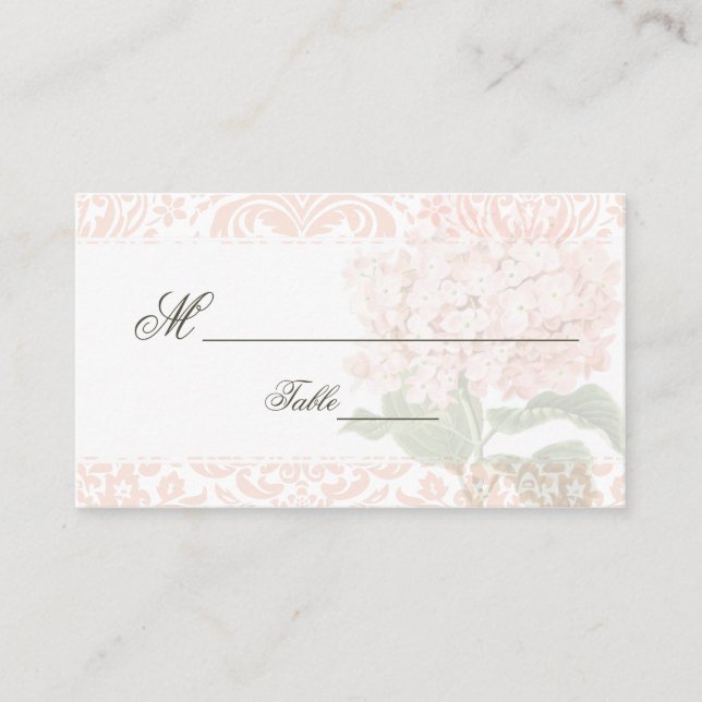 Vintage Pink Hydrangea Wedding Place Card (Front)