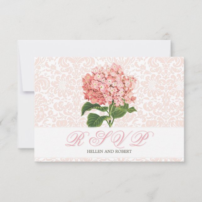 Vintage Pink Hydrangea Wedding RSVP Card (Front)